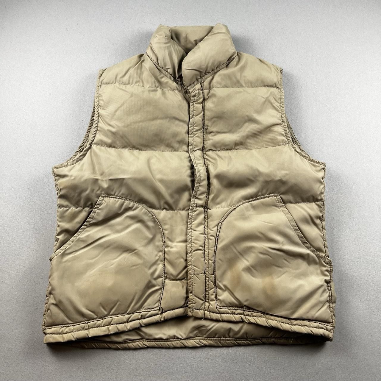 Vintage Class-5 Vest Puffer Mens XS Beige Quilted Down Full Zip Outdoor USA 80s