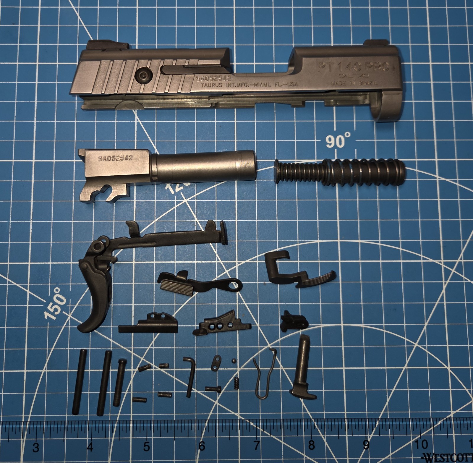 TAURUS PT-140 PRO MILLENNIUM 40S&W SLIDE, BARREL, PINS, SPRINGS, AND TRIGGER TAURUS PT-140 PRO MILLENNIUM 40S&W SLIDE, BARREL, PINS, SPRINGS, AND TRIGGER