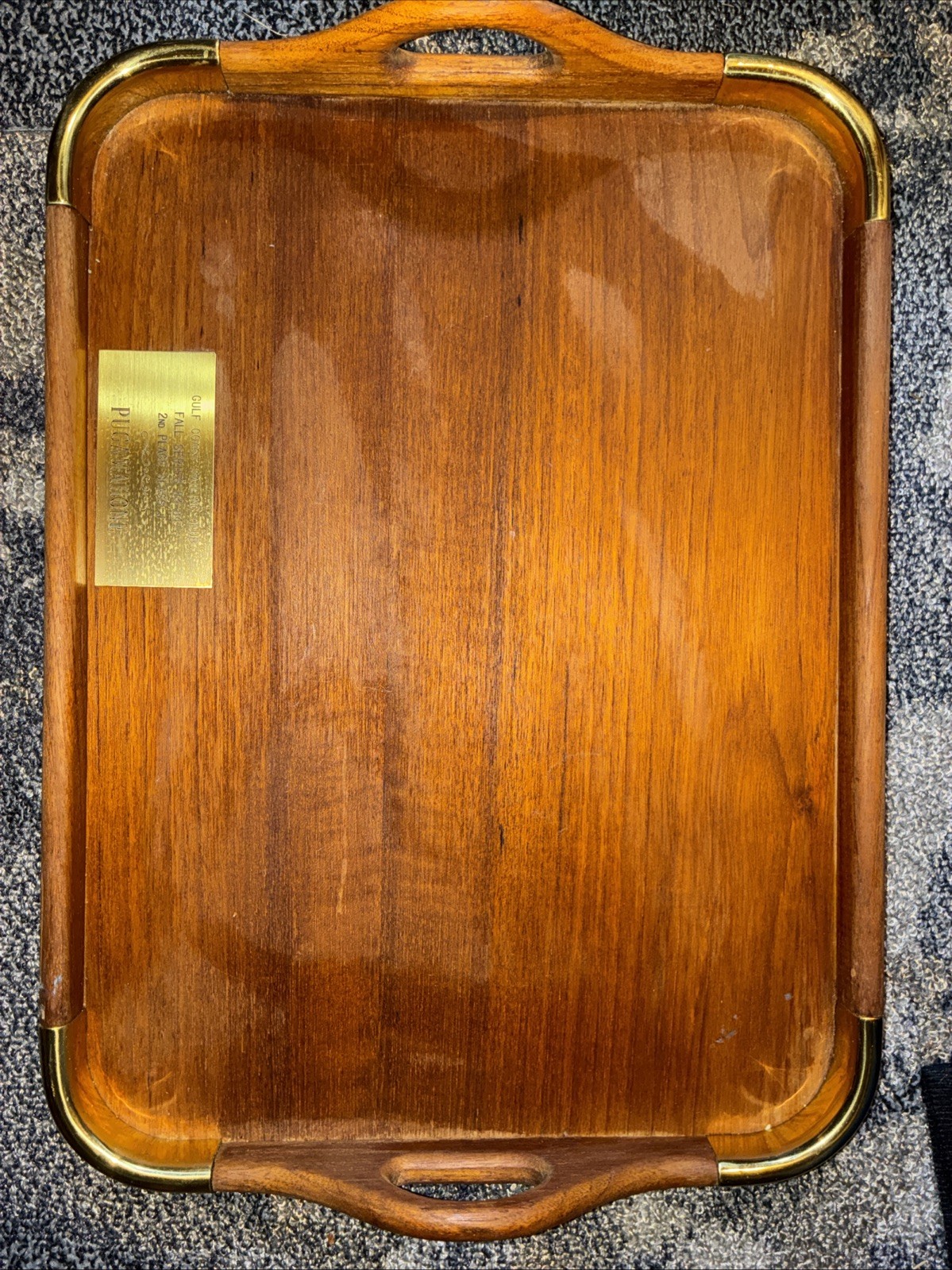 Vtg Good Wood MCM Teak Wood Serving Tray Gulf Coast Sailing Club Trophy 2 Place