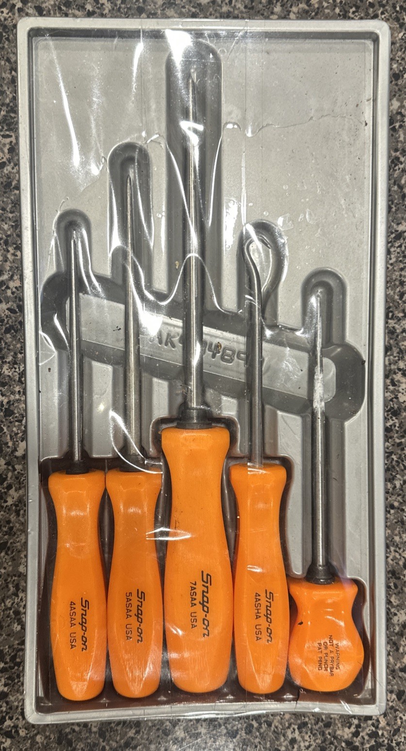 🇺🇸 Snap-on Tools 5pc ORANGE Hard Handle Regular Full Pick & Hook Set in Tray