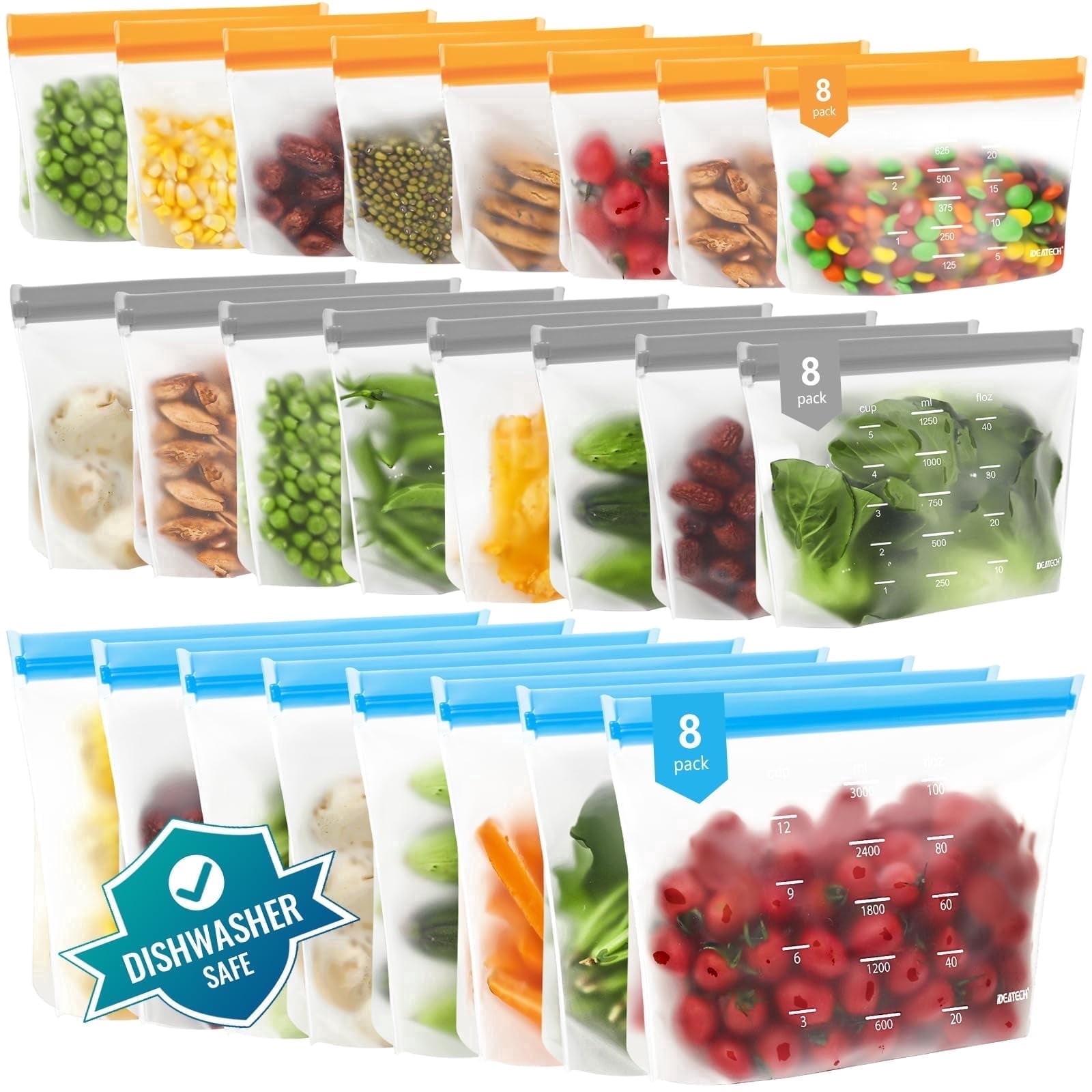 24 Pack Reusable Gallon Freezer Bags - BPA Free, Leakproof & Dishwasher Safe...