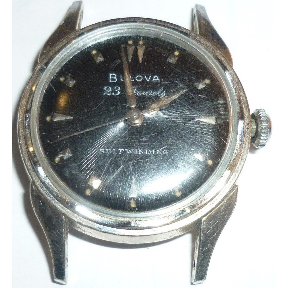 Vintage Bulova 23 Men\'s automatic watch Black Sunburst Dial 1956 Runs Great
