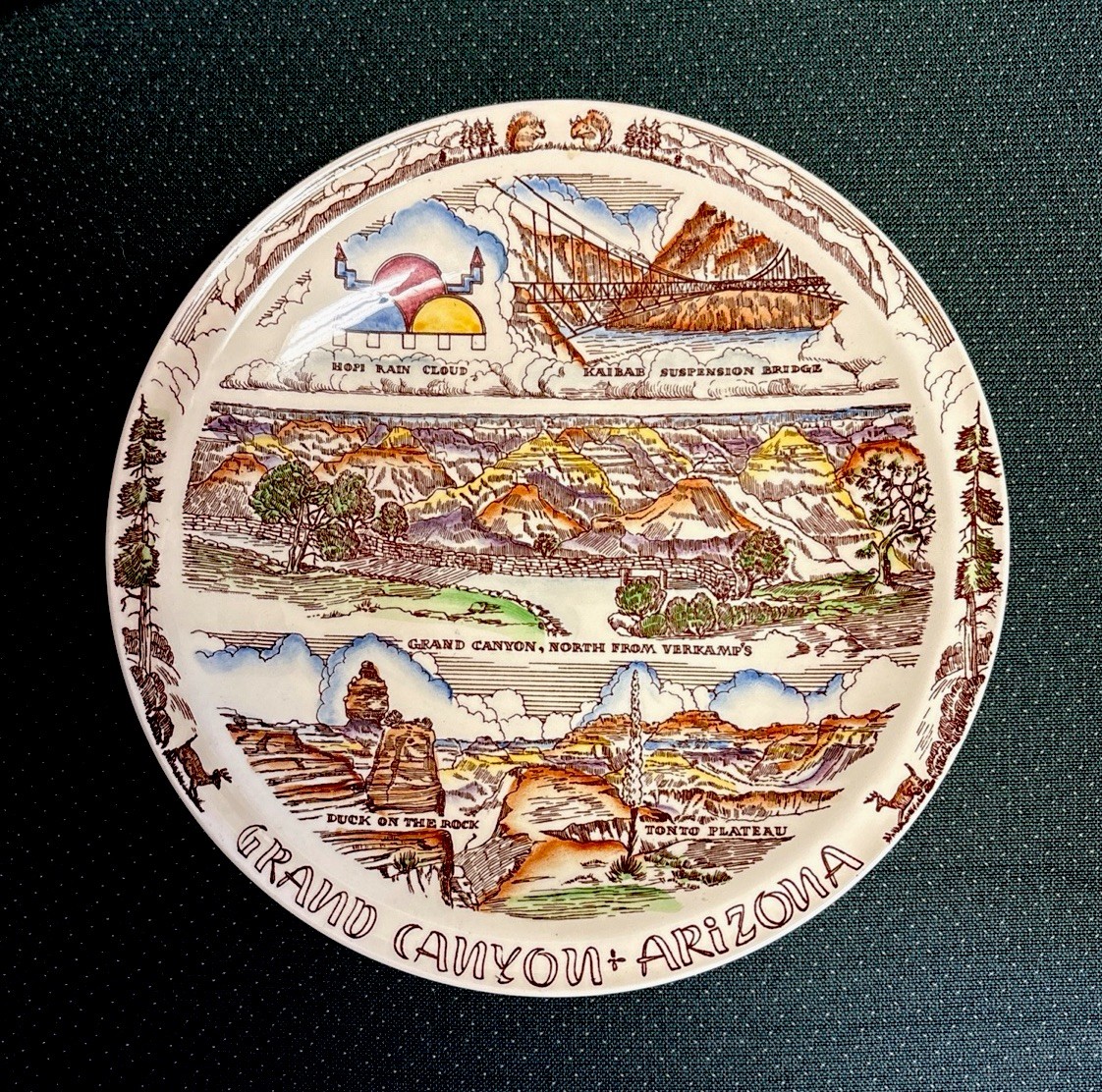 VTG Vernon Kilns~For Verkamp’s~10.5”Grand Canyon Souvenir Plate~Multicolor-RARE