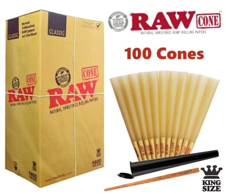 Authentic RAW Classic King Size Pre-Rolled Cones 100 Pack 🌟Tube 🌟Raw Woodpoker