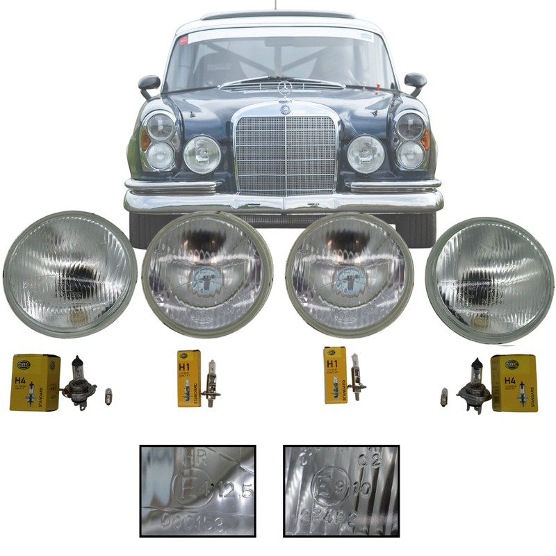 4X E-MARK 146MM HEADLIGHT KIT FOR Mercedes Benz W108 W109 W111 W112