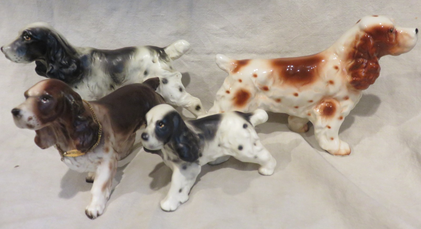 4 Spaniel Figurines Springer & Cocker Liver & White Black & White Japan
