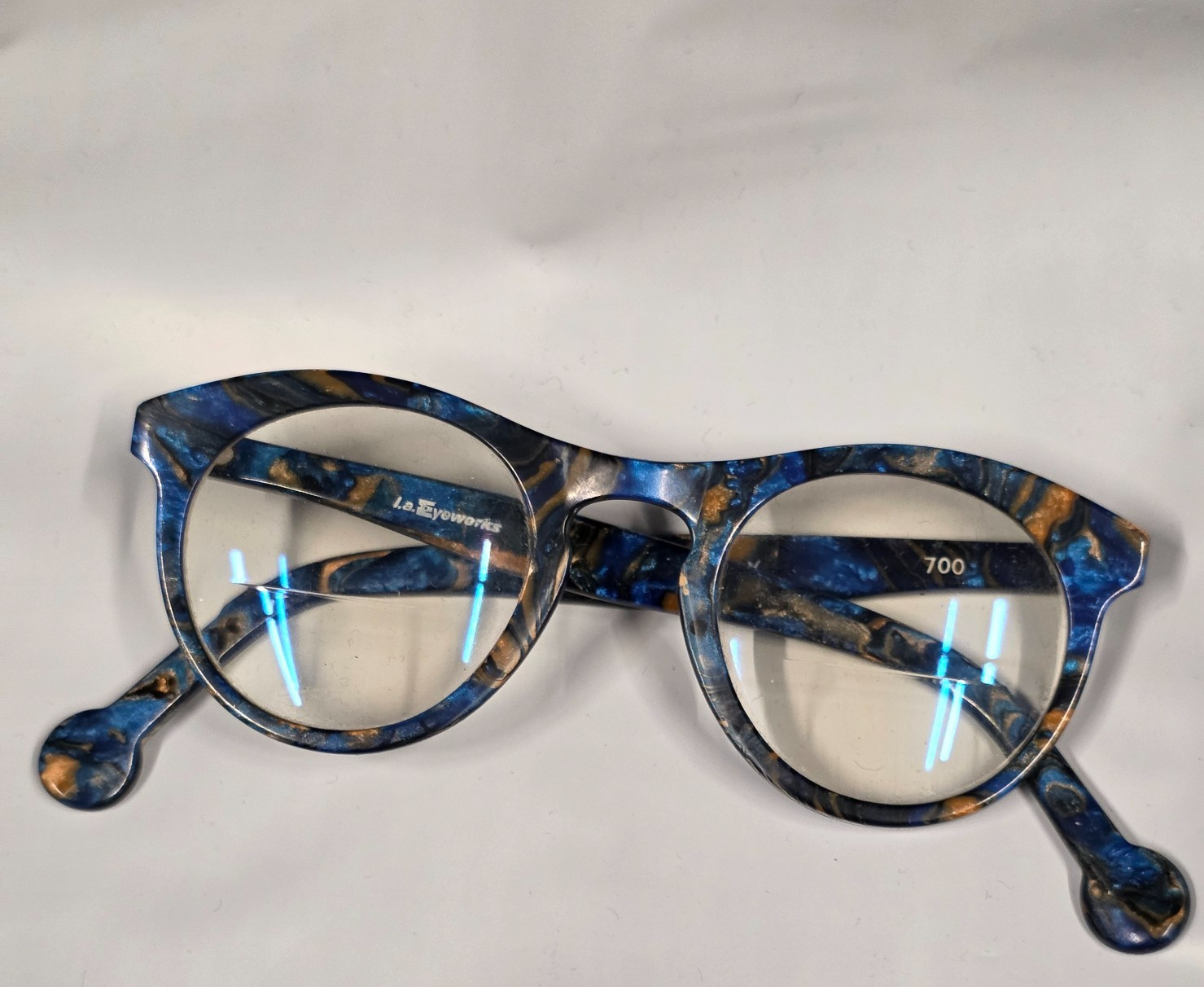 l.a. Eyeworks Ruby eyeglass frames 700 Ruby Blue tie dye