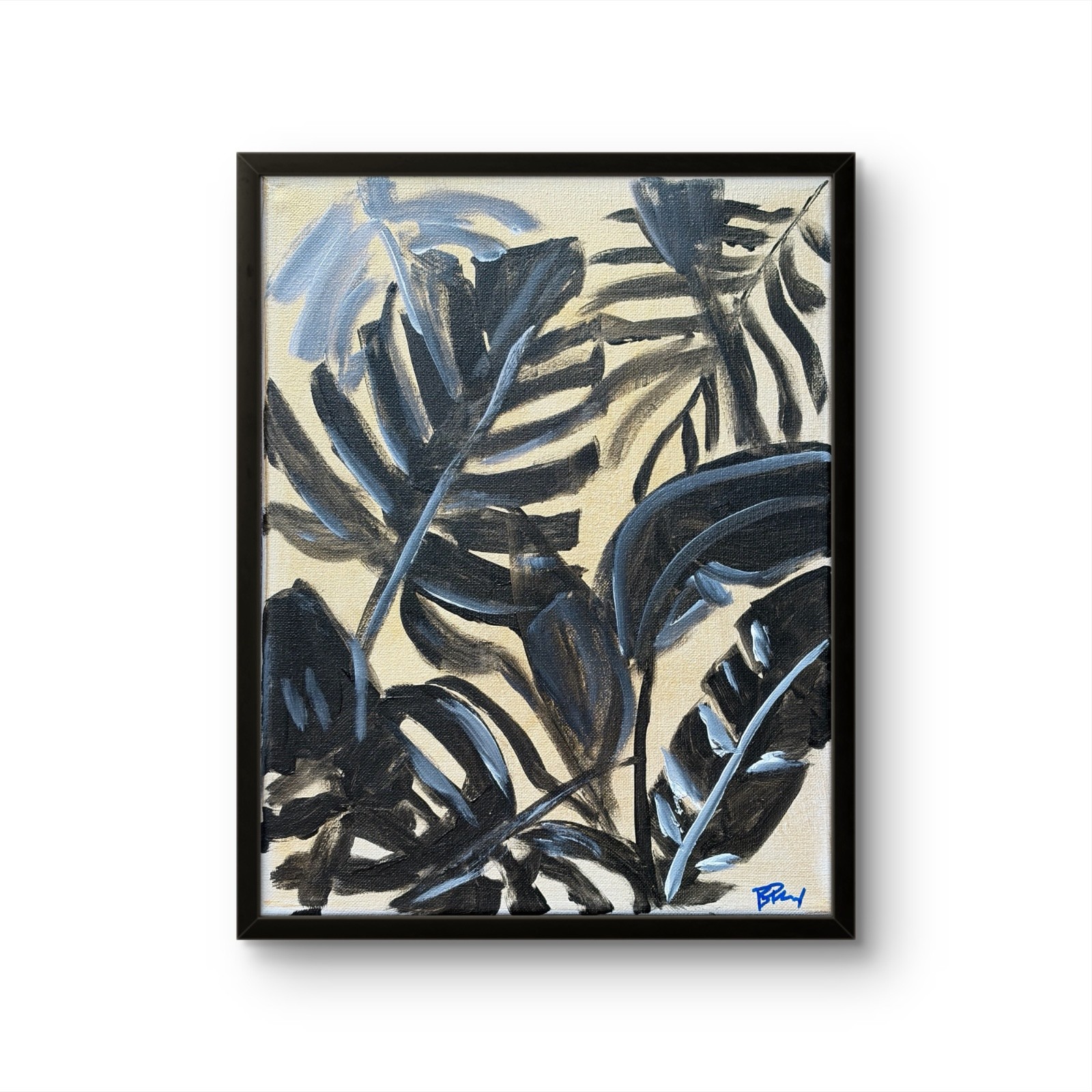 B.Perry Original 14x11 Modern Tropical Monstera Leaves Painting Signed Canvas