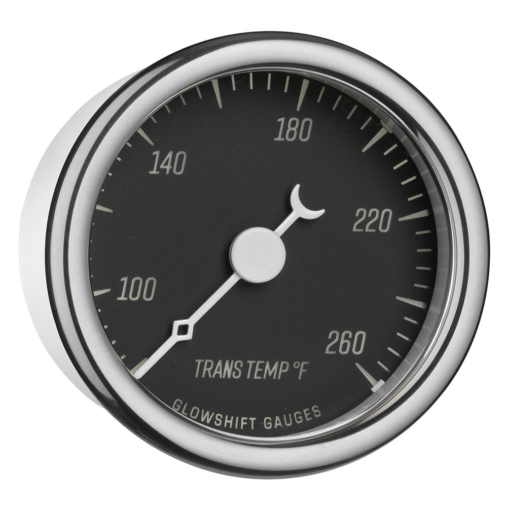 GlowShift Classic Transmission Temp Gauge Kit w/ Sensor, Black Vintage Dial