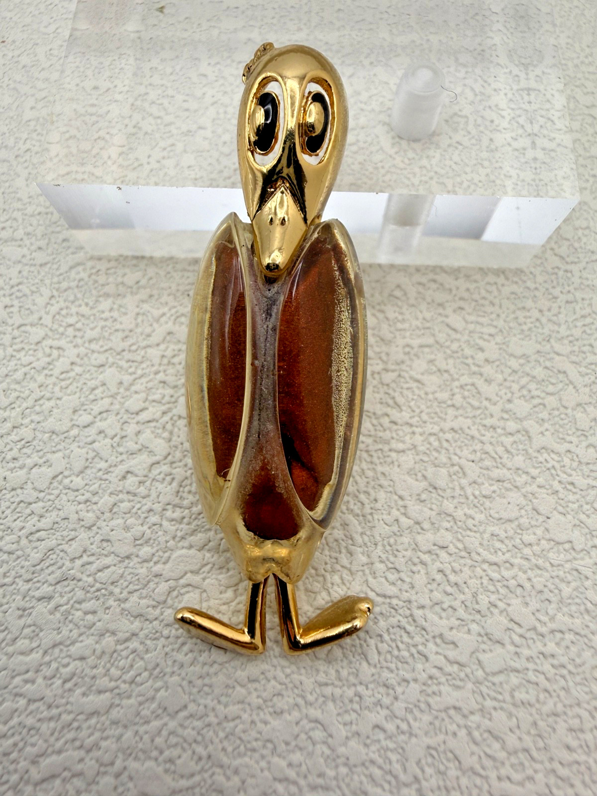 Vintage Orena Paris Duck Brooch Stylized Lucite Wings French Gold Tone France