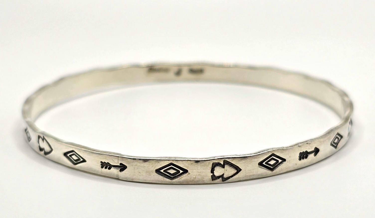 Vintage Navajo Julia Smith Sterling Silver Bangle Bracelet Hand Stamped Signed