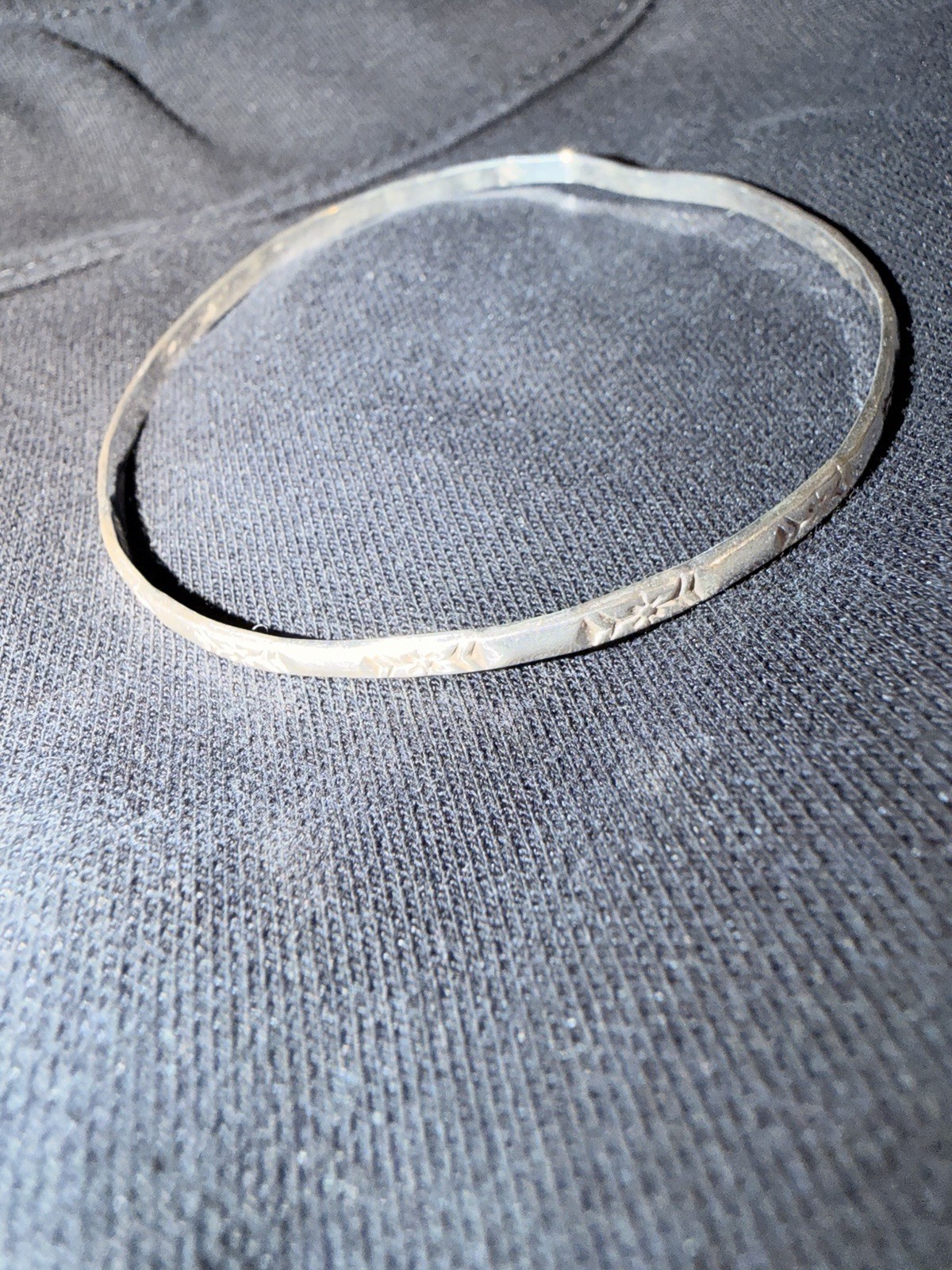 Vintage Mexico Sterling Silver Floral Stamped Bangle Bracelet Large 2.75”