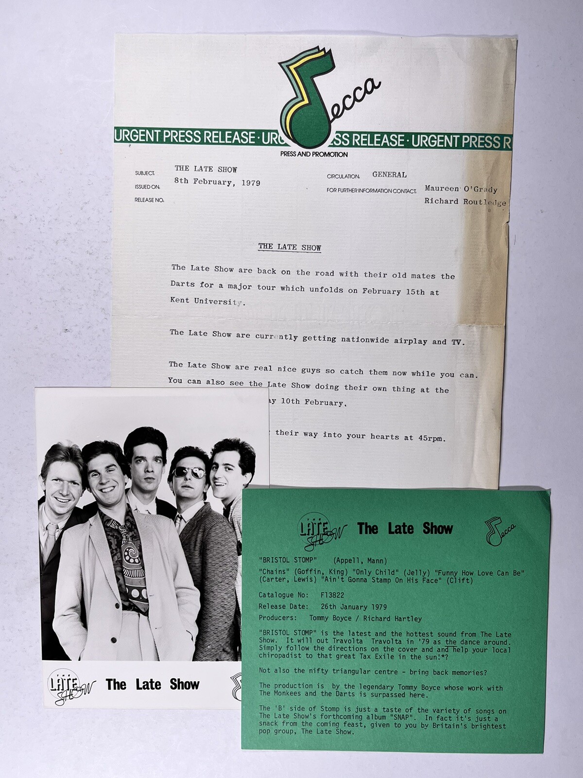 The Late Show Press Release And Photo The Darts Original Major Tour Feb 1979
