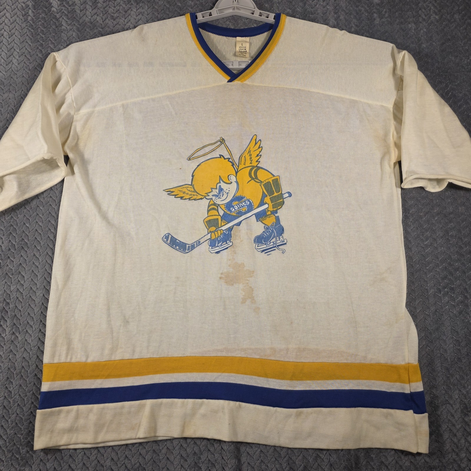 Vintage 1970s Minnesota Fighting Saints WHA Hockey Jersey Shirt Large READ