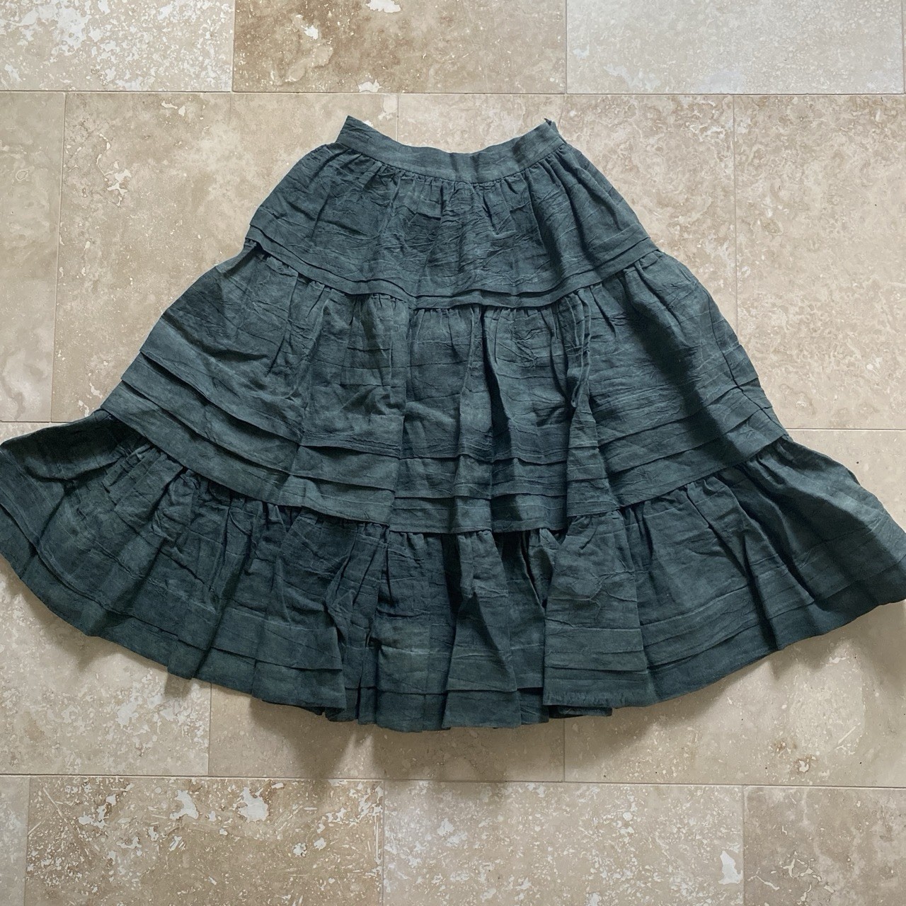 Brand New Linennaive Ruby 31 Layered Twirl Linen Skirt - Forest Green ~ XS 🌲