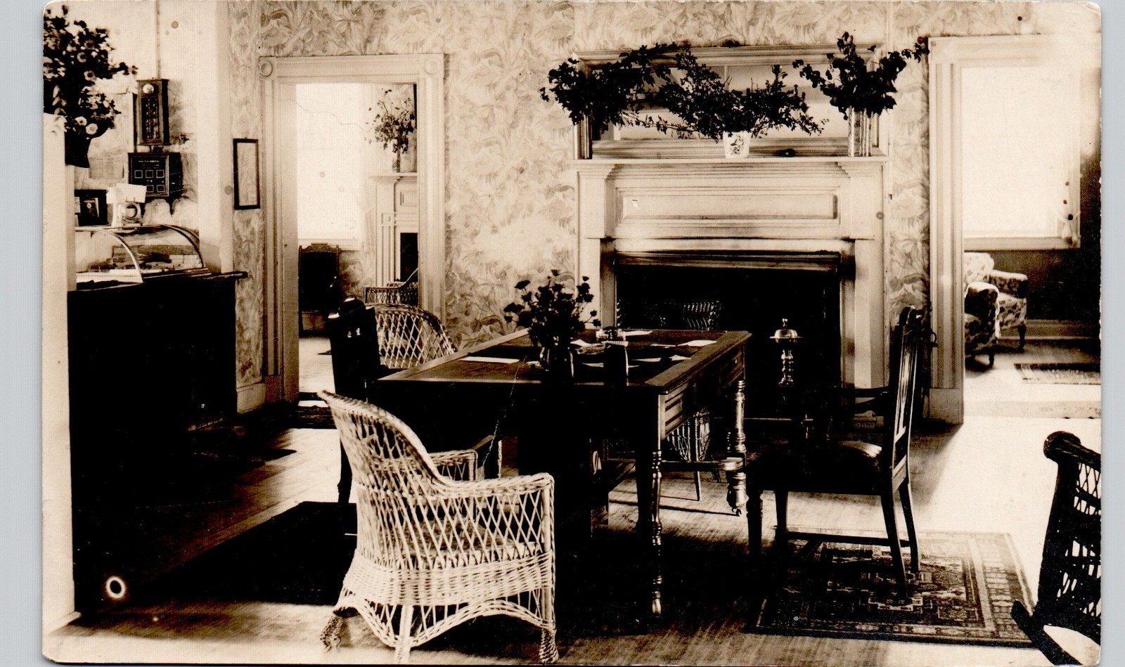 SMALL HOTEL LOBBY INTERIOR c1910 postcard real photo rppc historic antique SMALL HOTEL LOBBY INTERIOR c1910 postcard real photo rppc historic antique