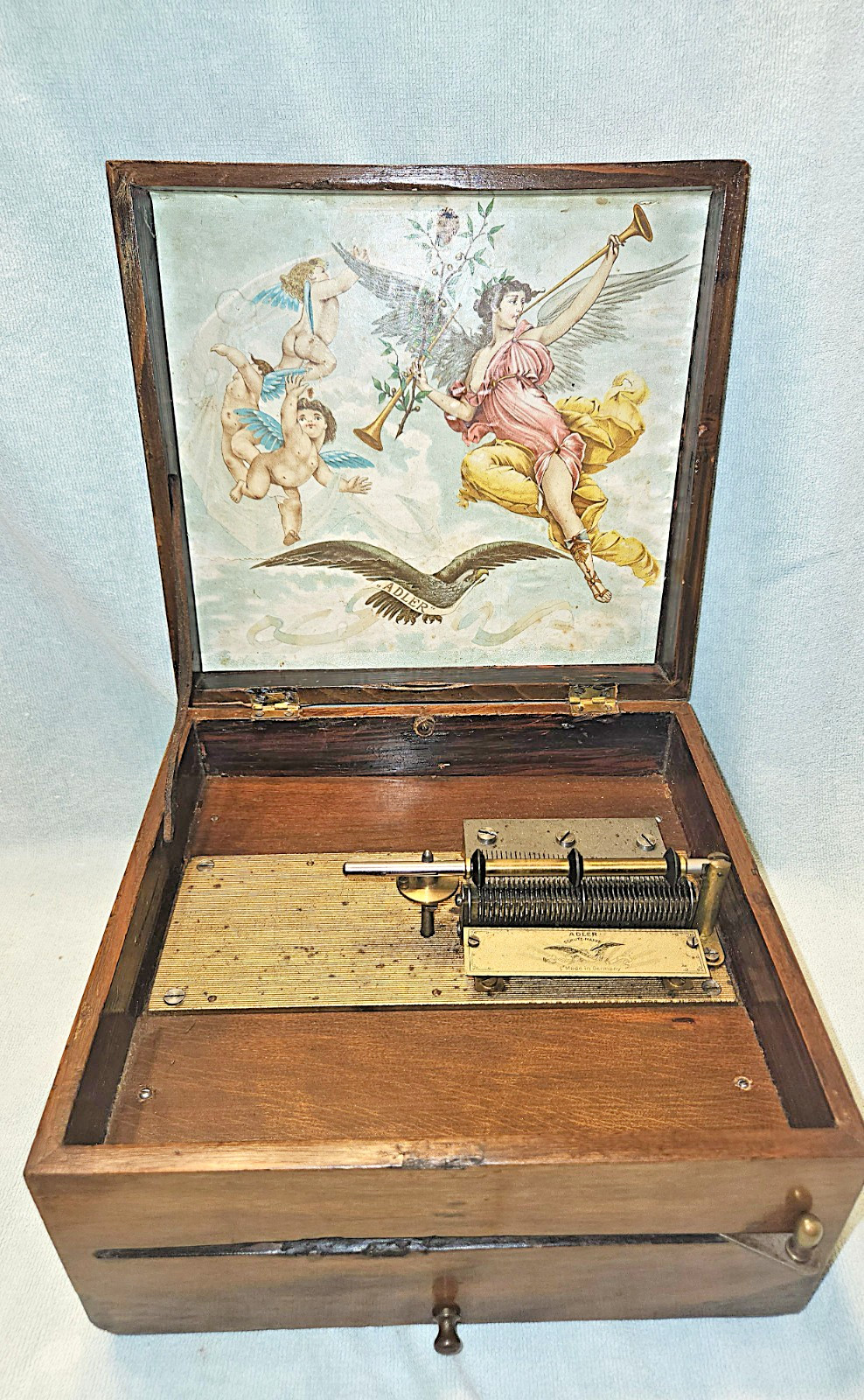 1890's ADLER Antique Polyphon Music Box w/15 DISKS WORKS & PLAYS OK