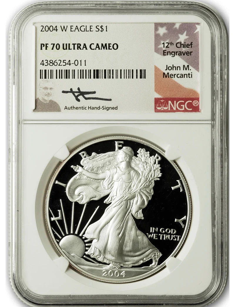 2004-W American Silver Eagle NGC PF70 UCAM Mercanti Signed