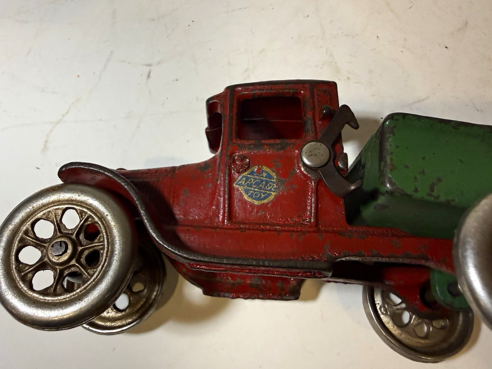 Antique Arcade Cast Iron Dump Truck Red Green Original Paint Nickel Wheels