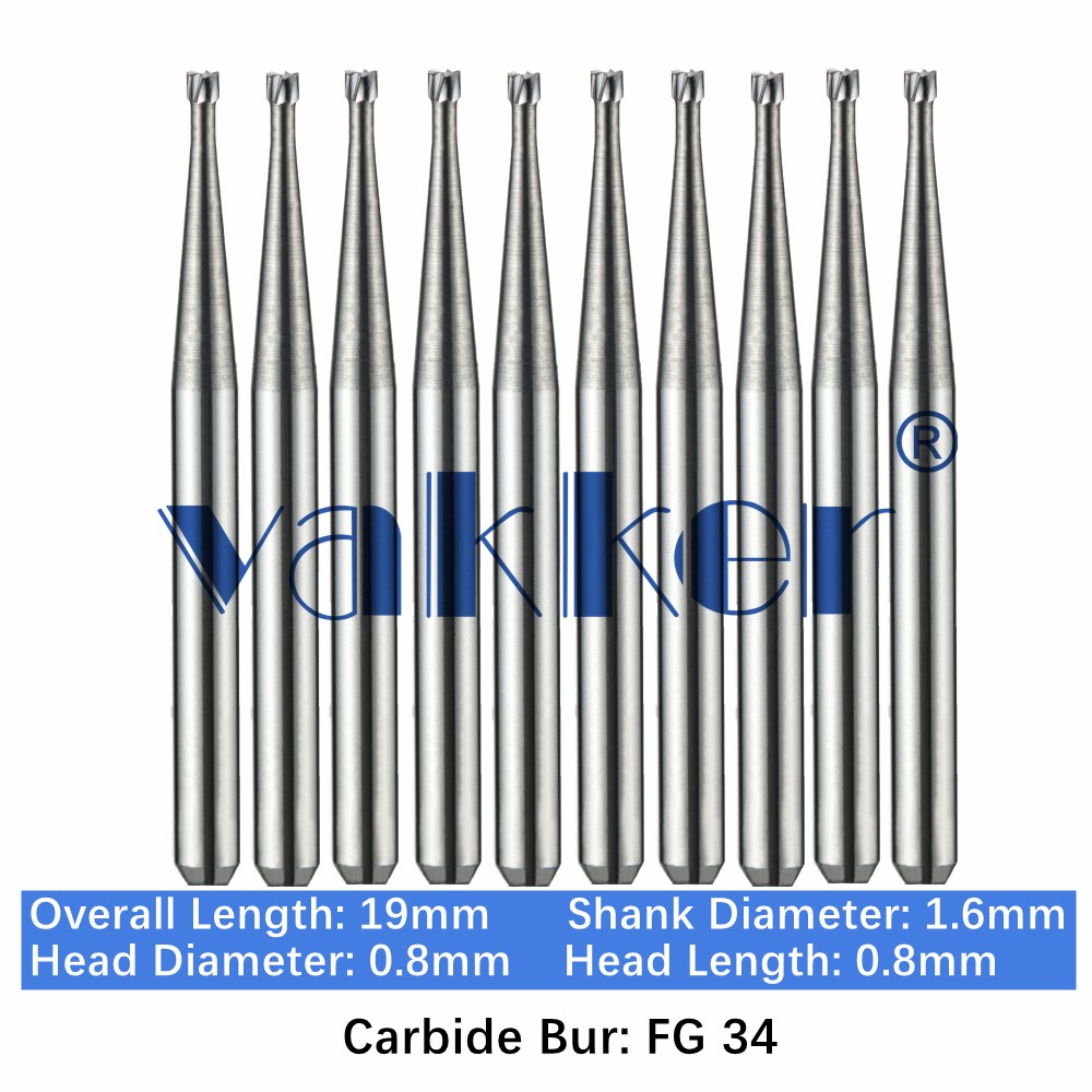10-100pc Vakker Dental Carbide Burs FG34 19mm Inverted Cone Burs for High Speed 10-100pc Vakker Dental Carbide Burs FG34 19mm Inverted Cone Burs for High Speed
