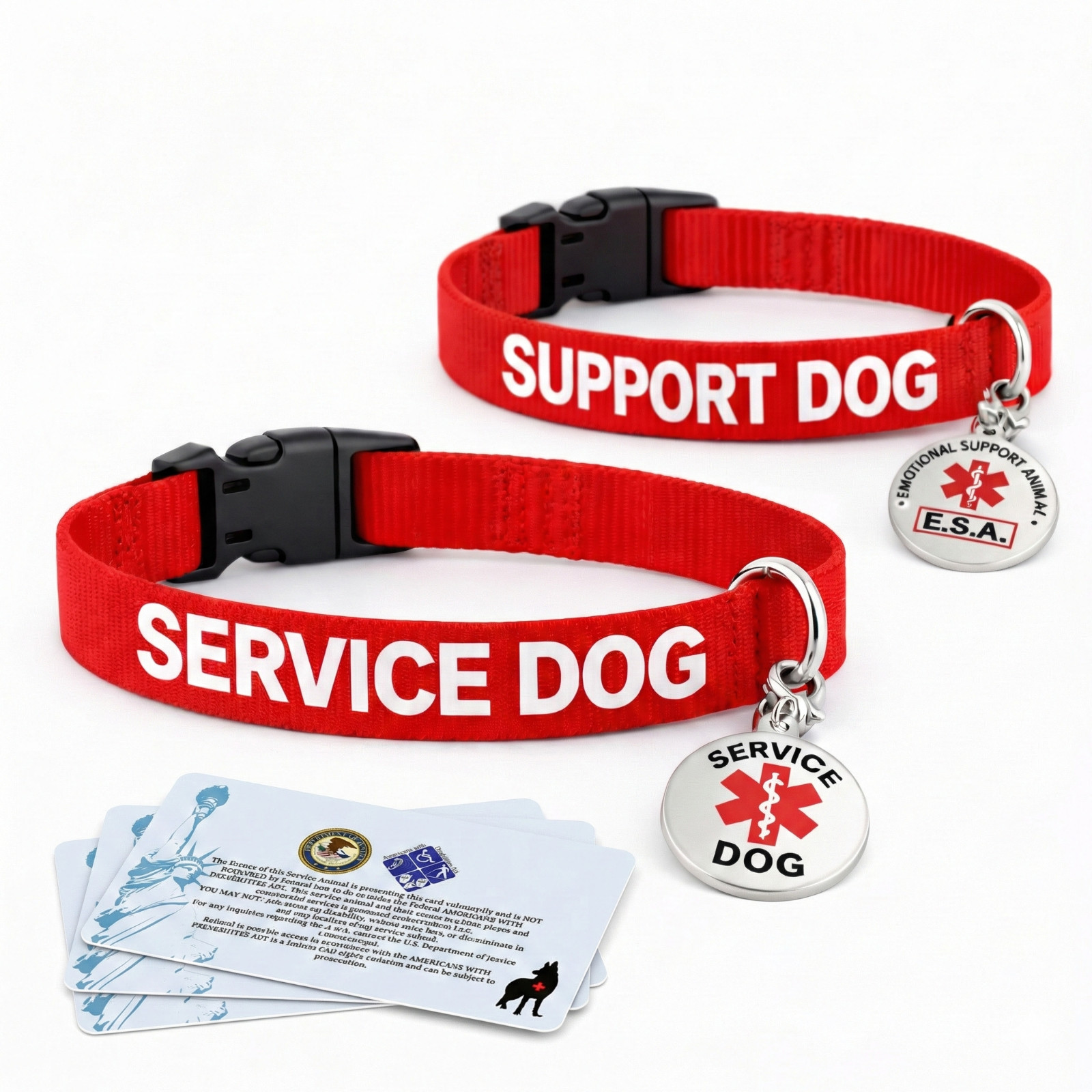 Service Dog Collar ESA Support Dog Metal ID Tag Adjustable Nylon + 3 ADA Cards Service Dog Collar ESA Support Dog Metal ID Tag Adjustable Nylon + 3 ADA Cards