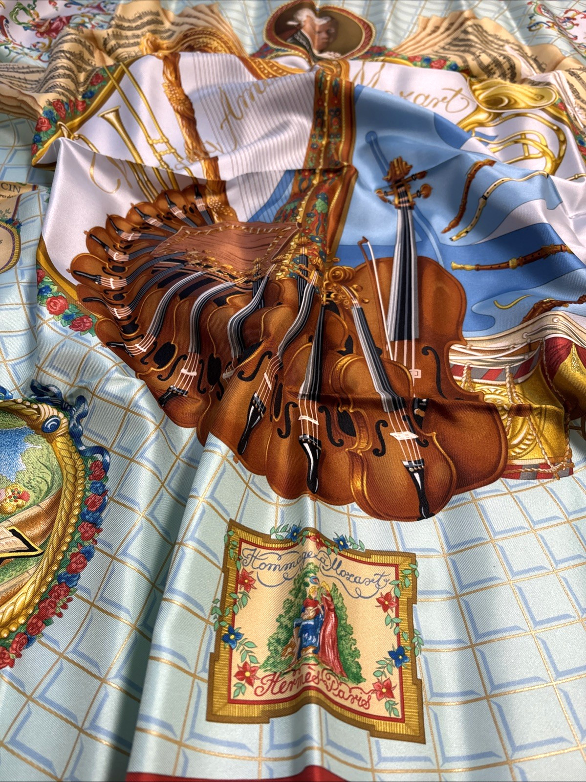 HERMES Silk Scarf Carre 90 Wolfgang Amadeus Mozart Violin Classic France
