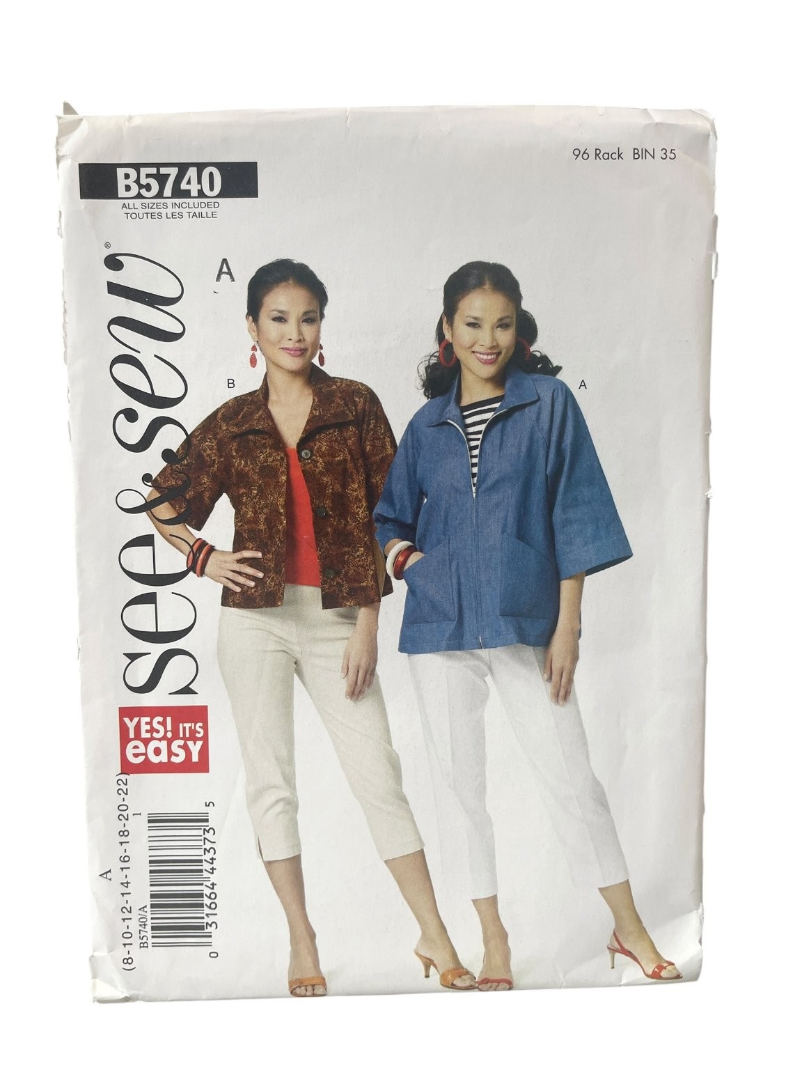 Butterick See & Sew B5740 Misses' Jacket Easy Sewing Sizes 8-22