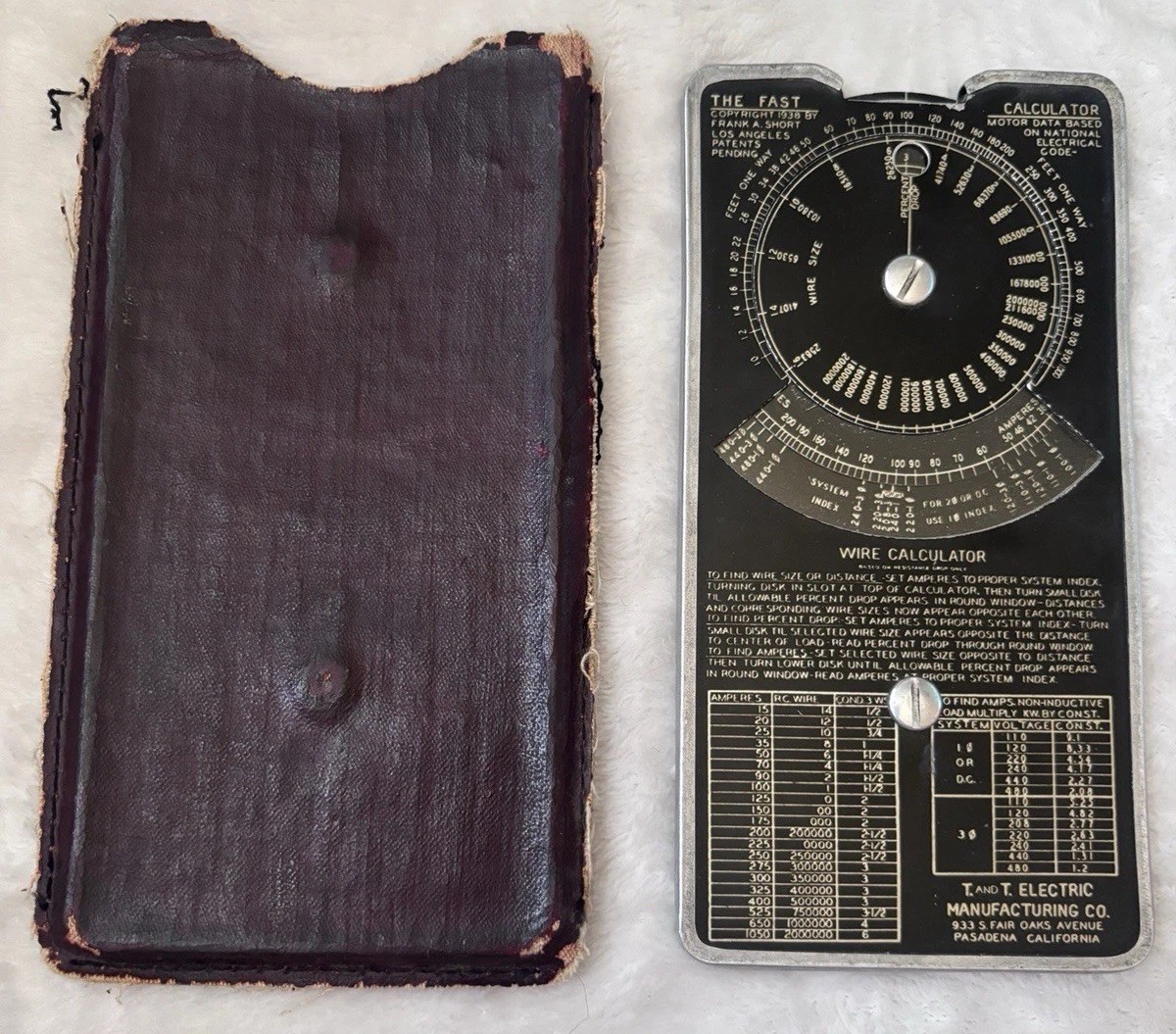 Vintage 1938 T & T Electric The FAST Wire Motor Calculator w/ Leather Case