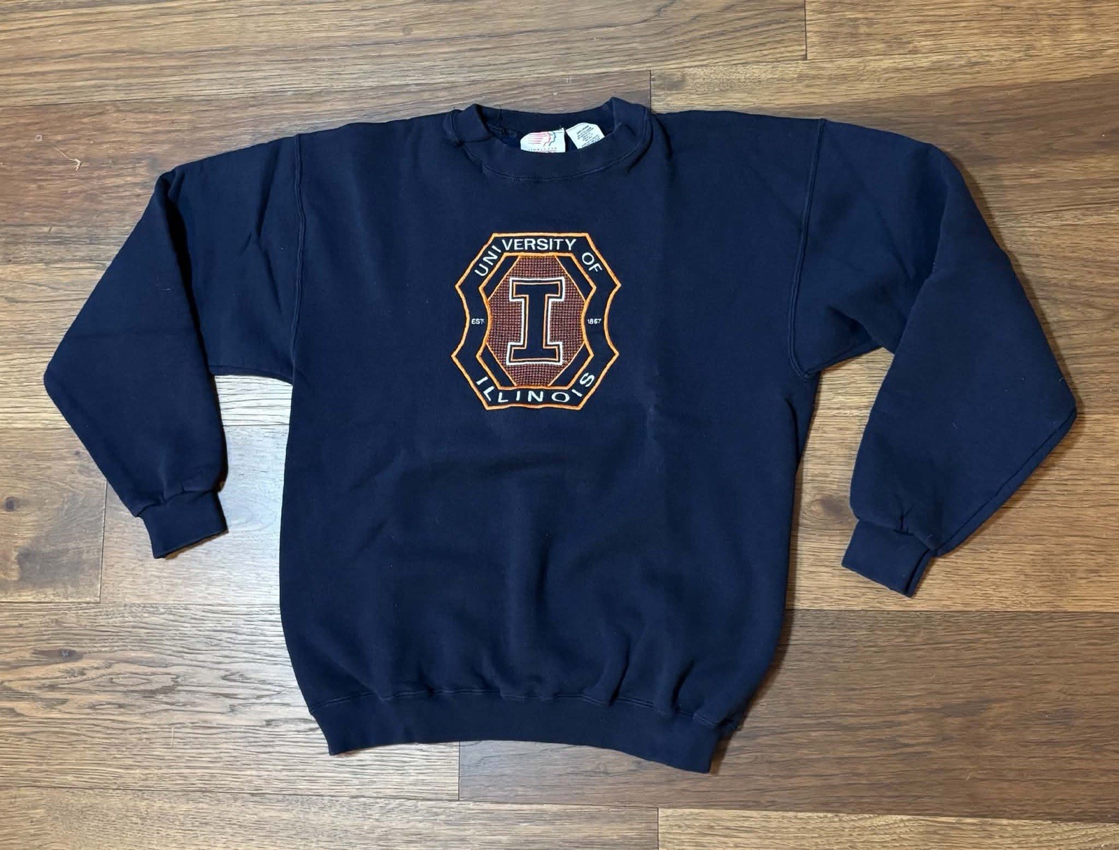 Vintage 90s Illinois Fighting Illini Crewneck Sweatshirt Size Large USA MADE
