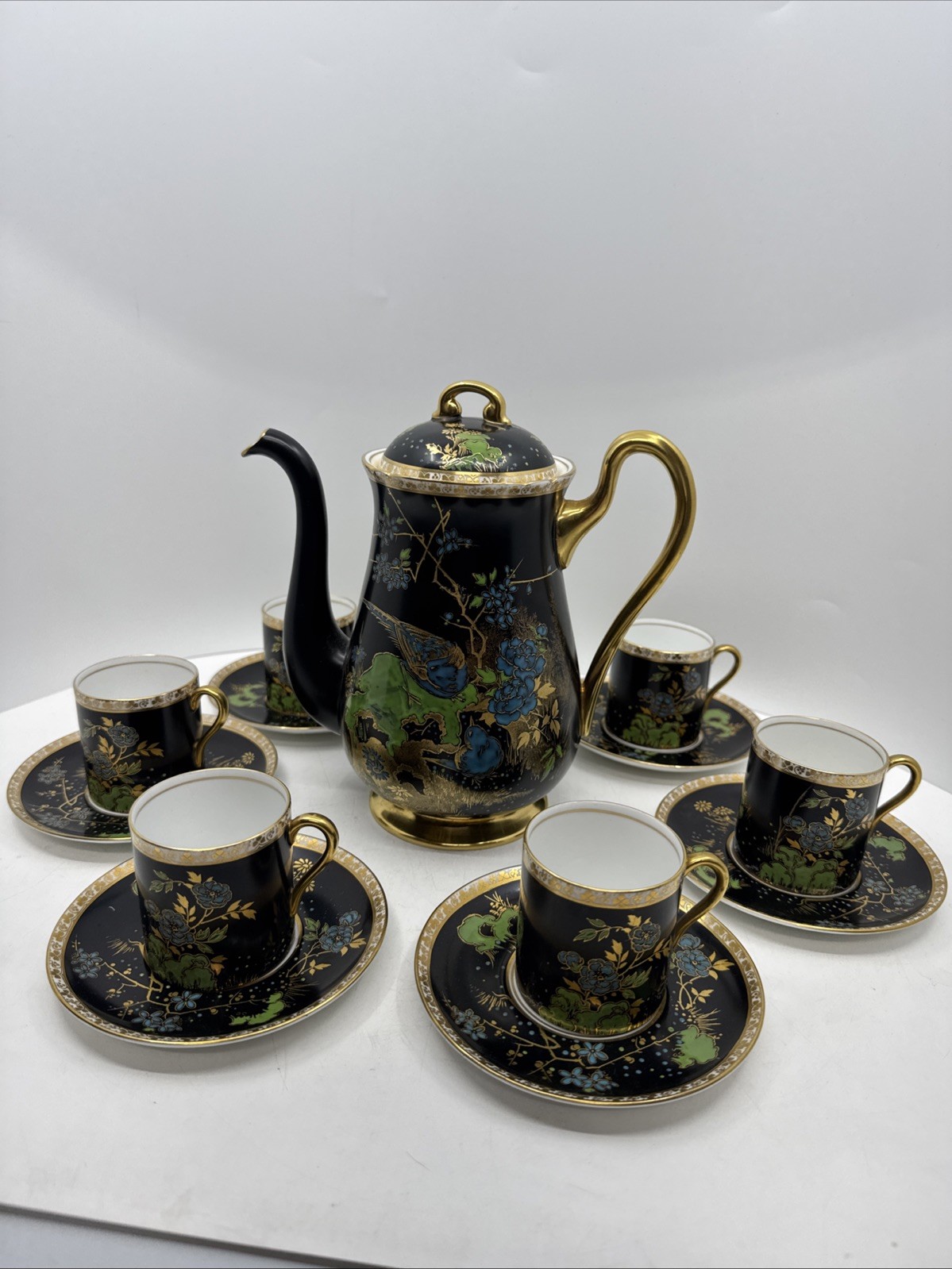 Vintage Shelley Black Bird Of Paradise Coffee Set Vintage Shelley Black Bird Of Paradise Coffee Set