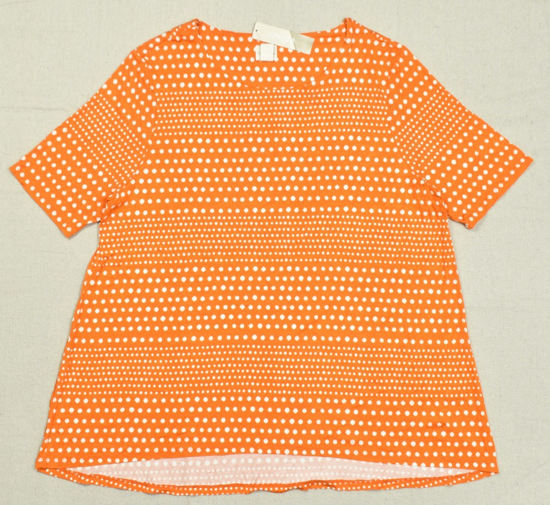 Chico\'s Size 3 US 16-18 XL Striped Dots Easy Tee Orange Marmalade Short Sleeve
