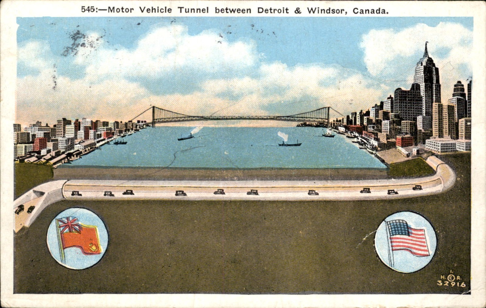 Detroit MI Motor Vehicle Tunnel H.C.R. c1930s Vintage Postcard