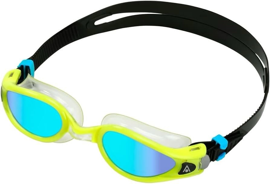 Aqua Sphere Kayenne Swim Goggles Yellow Frame Black Strap Mirrored Lens