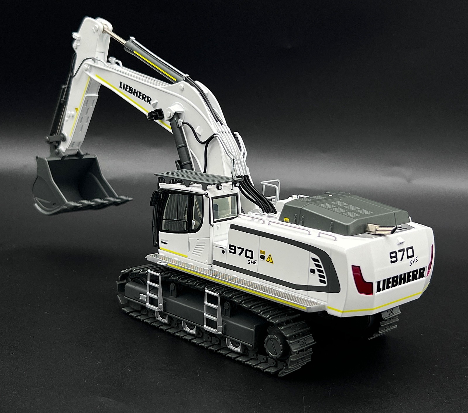 Liebherr R970 SME crawler excavator in white WSI truck models 1:50 scale Liebherr R970 SME crawler excavator in white WSI truck models 1:50 scale