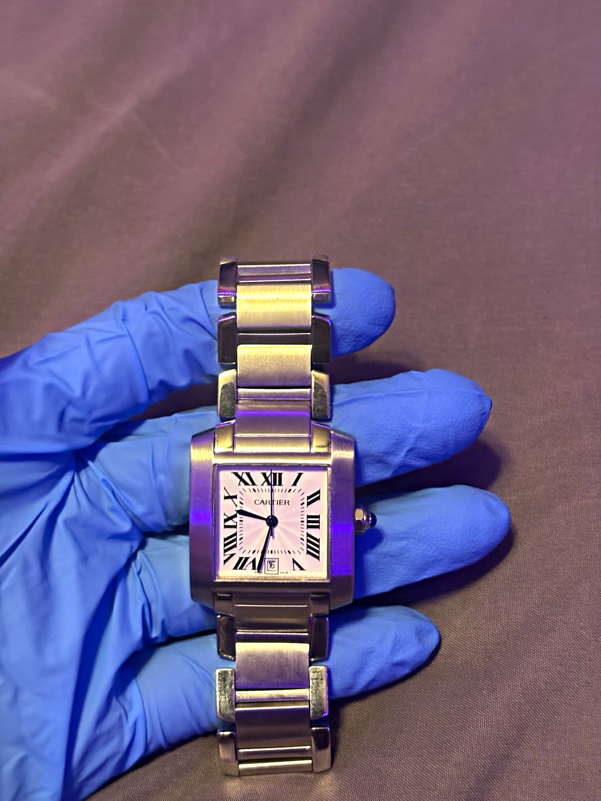 Cartier Tank Women\'s Stainless Steel Style White Roman Dial Date Quartz Bracelet