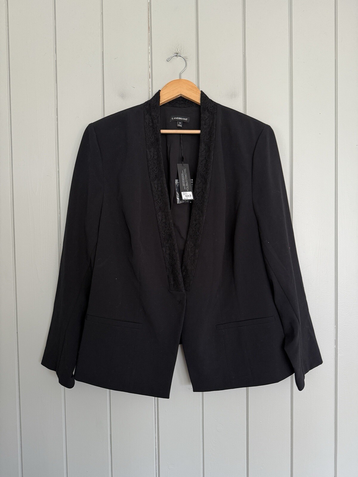 NWT Lane Bryant Blazer 28 Black Tailored Stretch Career One Button Lace Trim NEW