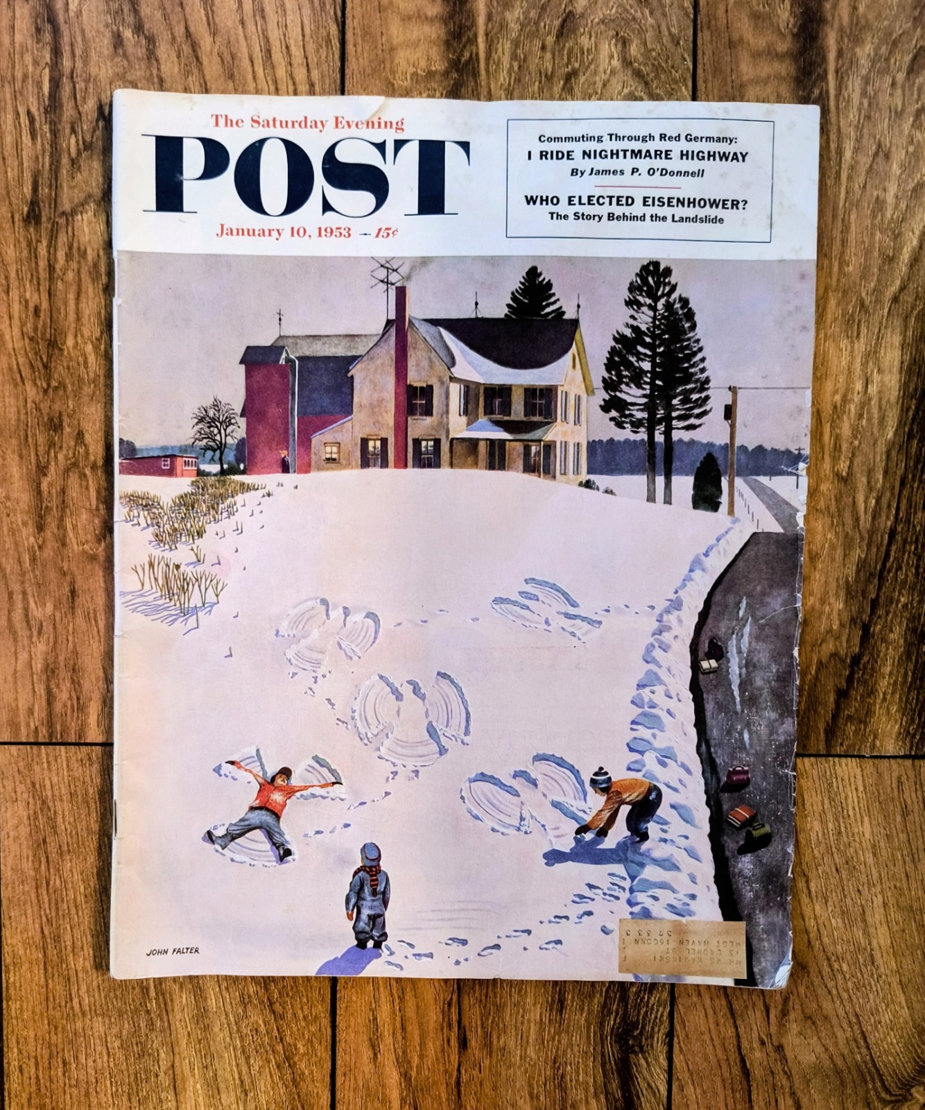 1953 Saturday Evening Post January 10 Snow Angels - Falter Original cover only -