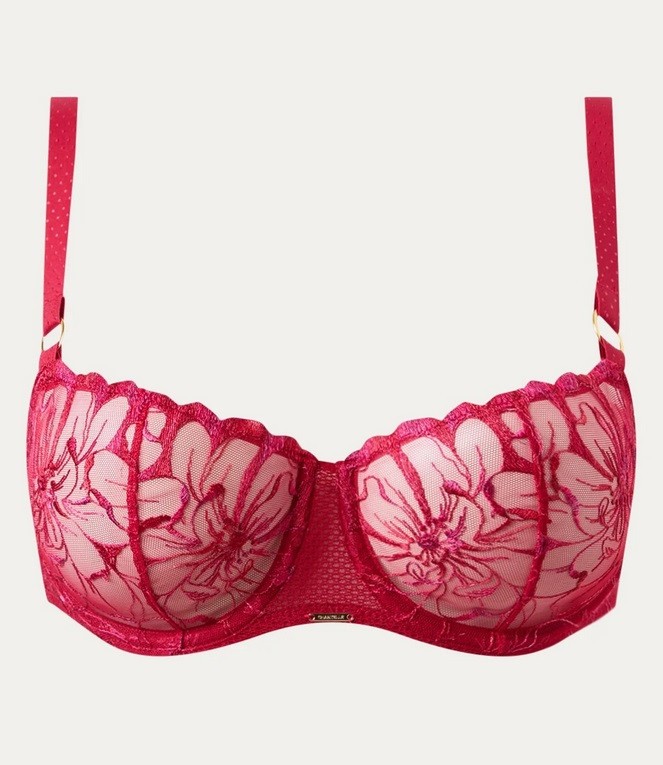 CHANTELLE FLEURS BALCONETTE BRA EMBROIDERED FLORAL CANDY APPLE SIZE 38C