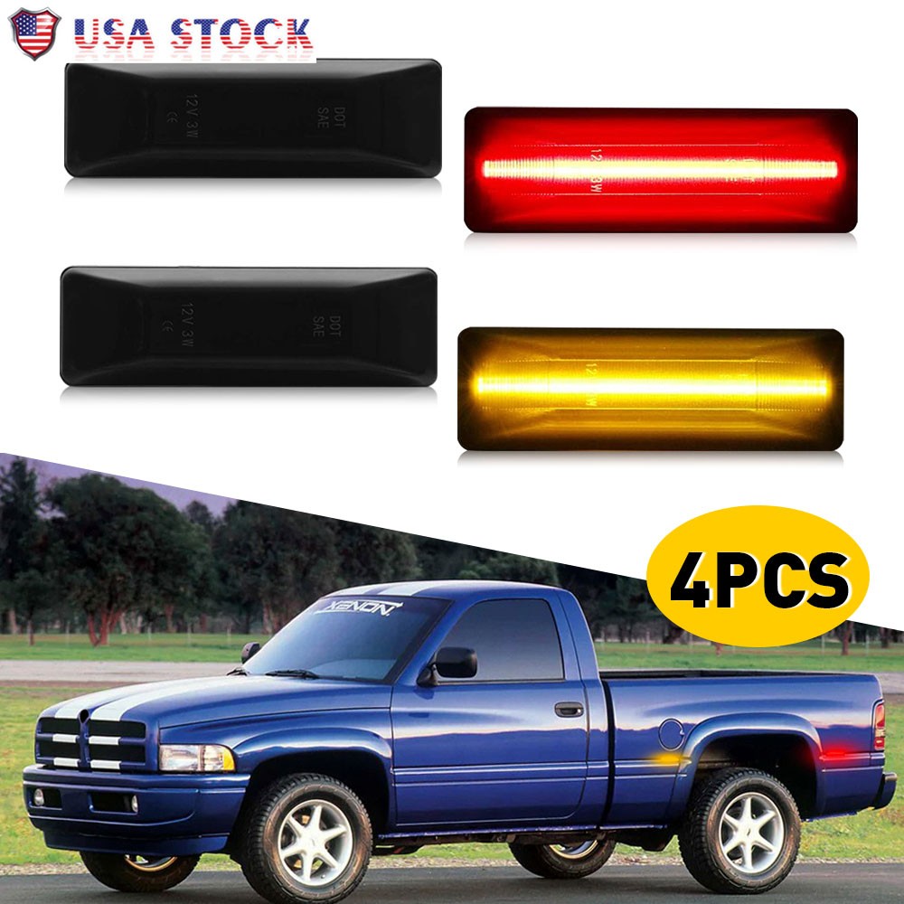 4PCS For 94-02 Dodge Ram 1500 2500 3500 LED Front Rear Fender Side Marker Lights