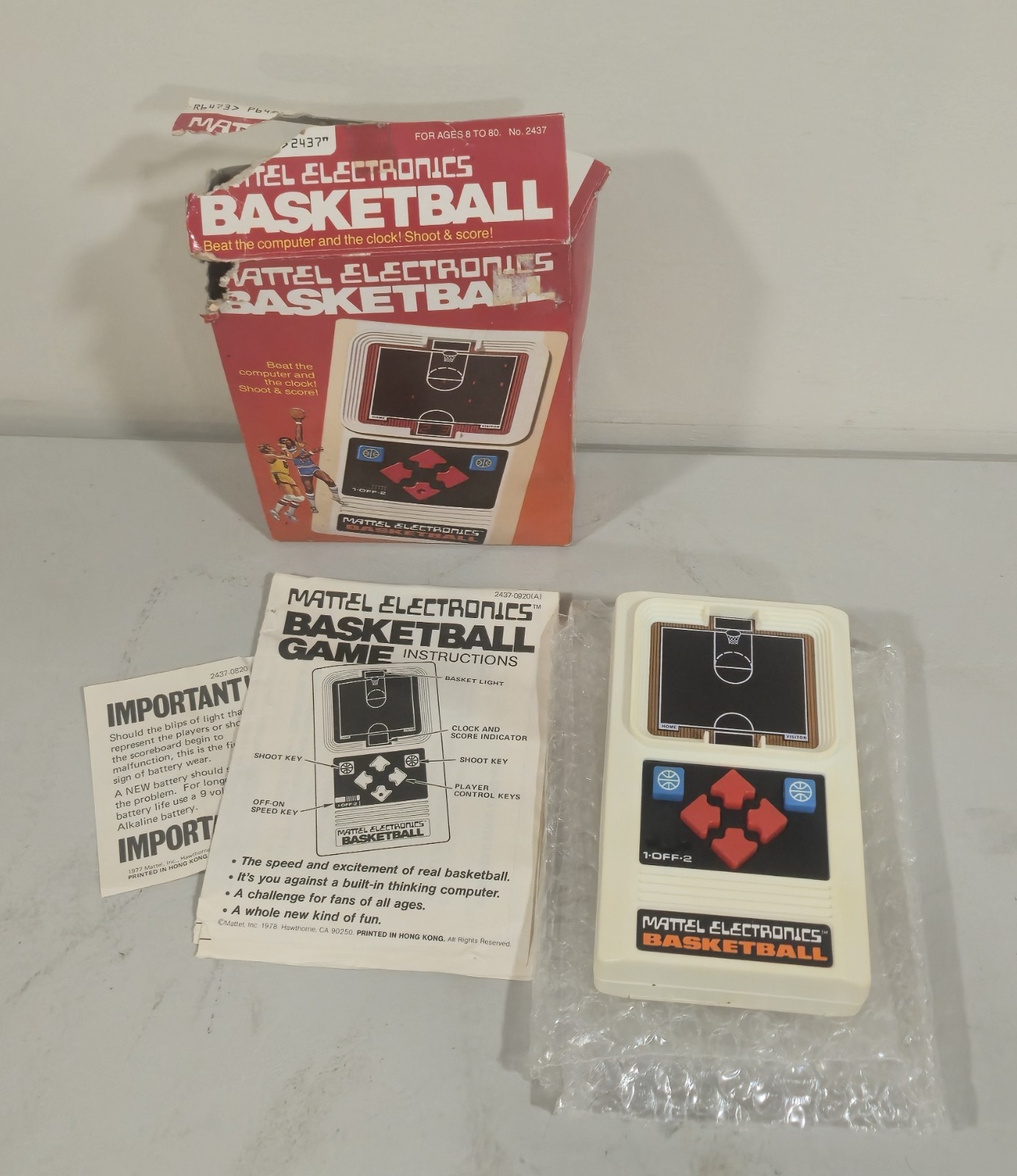 1978 Mattel Electronics Basketball Handheld Game 2437 Working Box Manual
