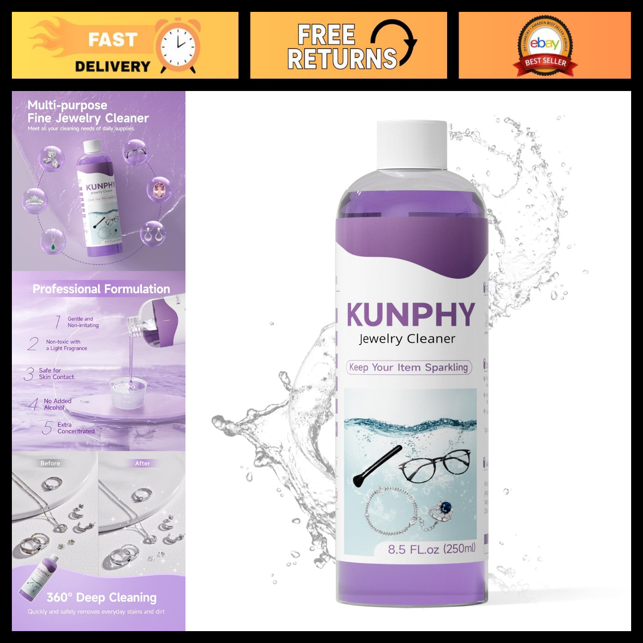 Ultrasonic Jewelry Cleaner - New Formula for All Types, Deep Clean & Shine