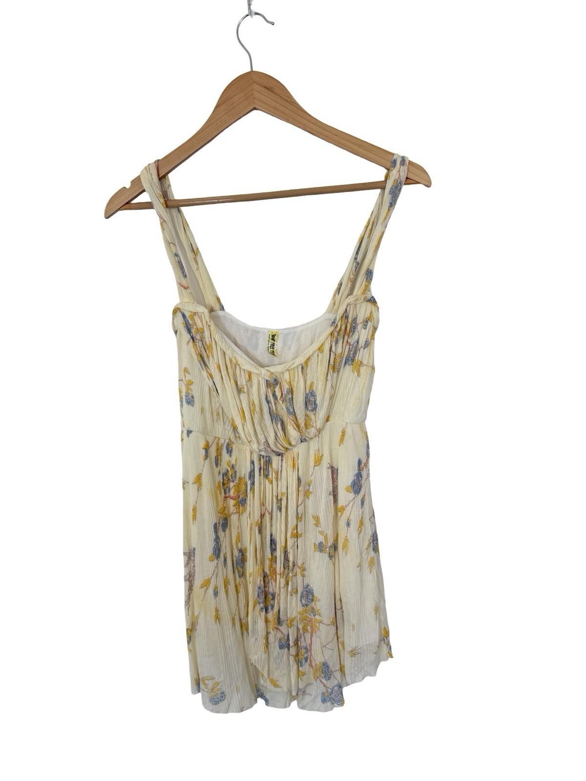 VTG free people size small yellow sleevless flowly tank top floral ribbed womens