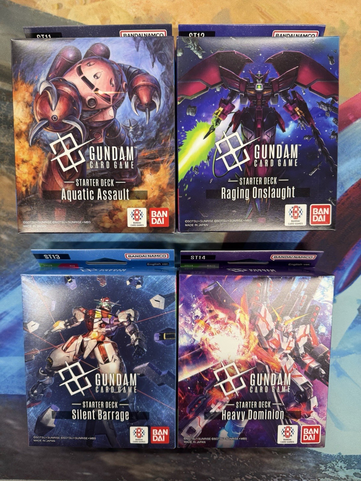 Gundam Card Game Starter Deck ST11 - ST14 Set English Ver In Hand Now Gundam Card Game Starter Deck ST11 - ST14 Set English Ver In Hand Now