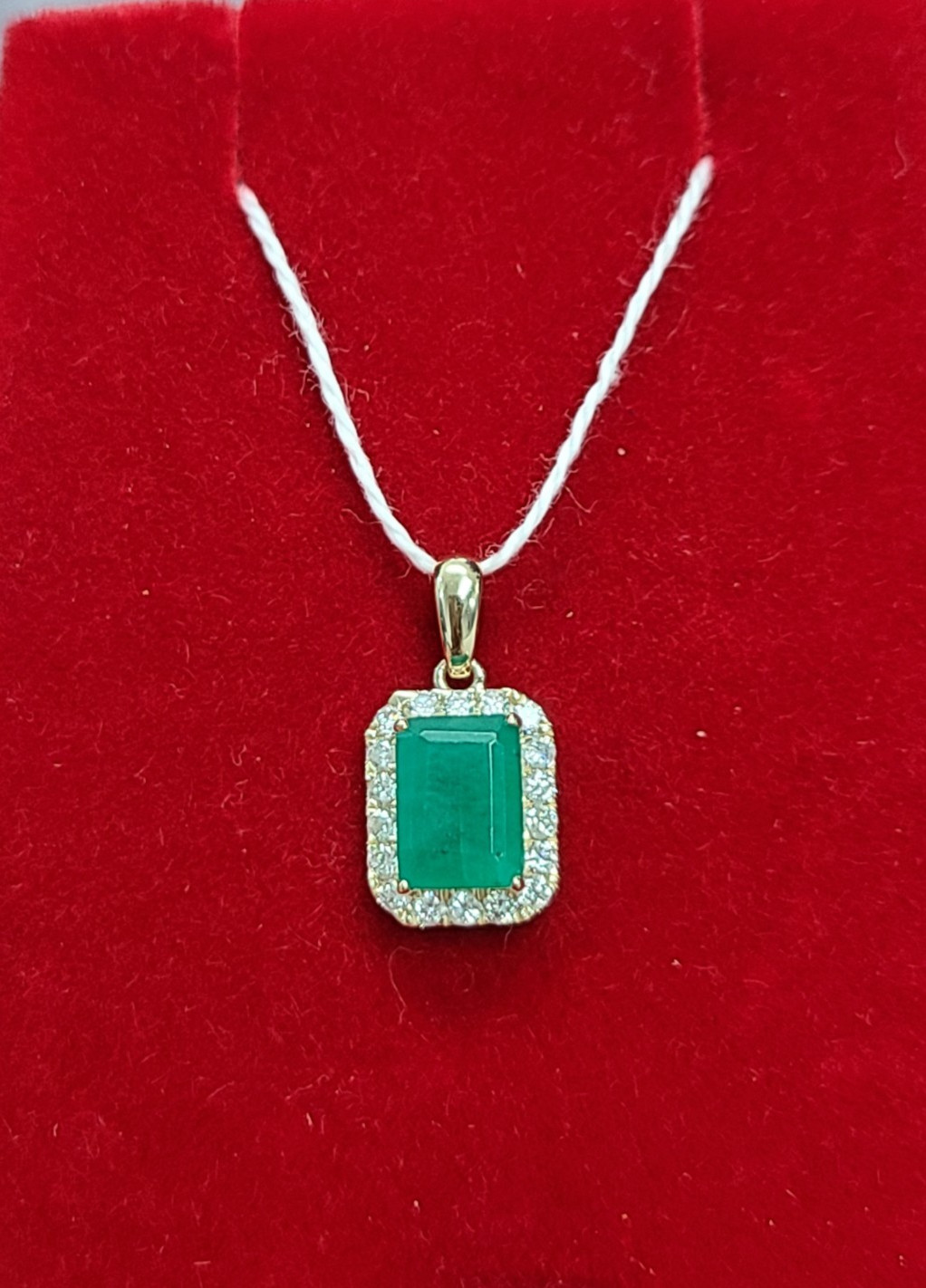 DEAL 1.25CTW GENUINE EMERALD & DIAMONDS  DROP PENDANT 14K GOLD