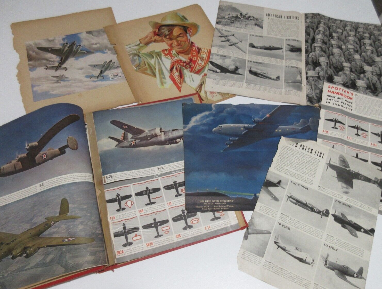 Lot Vtg 1940s+ American Aircraft Planes WW2 Era Prints + Antique Scrapbook