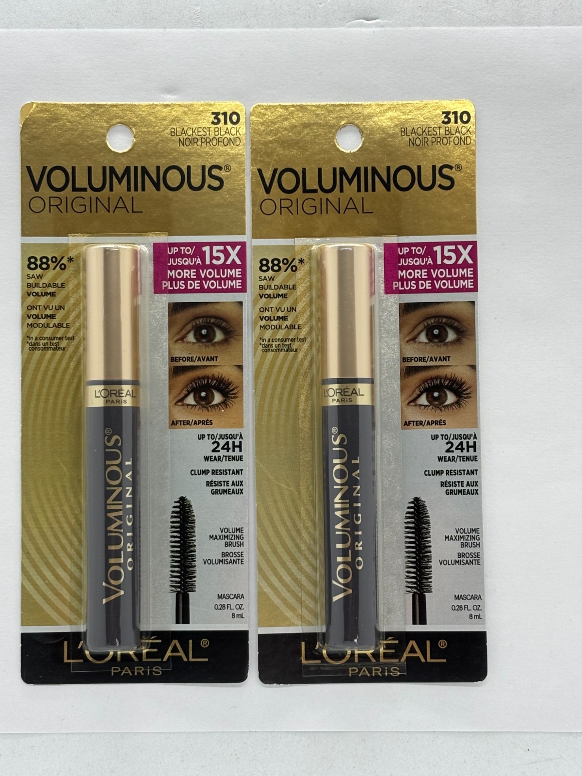 L\'Oreal Paris Voluminous Original Mascara, Blackest Black 310 2-Pack 