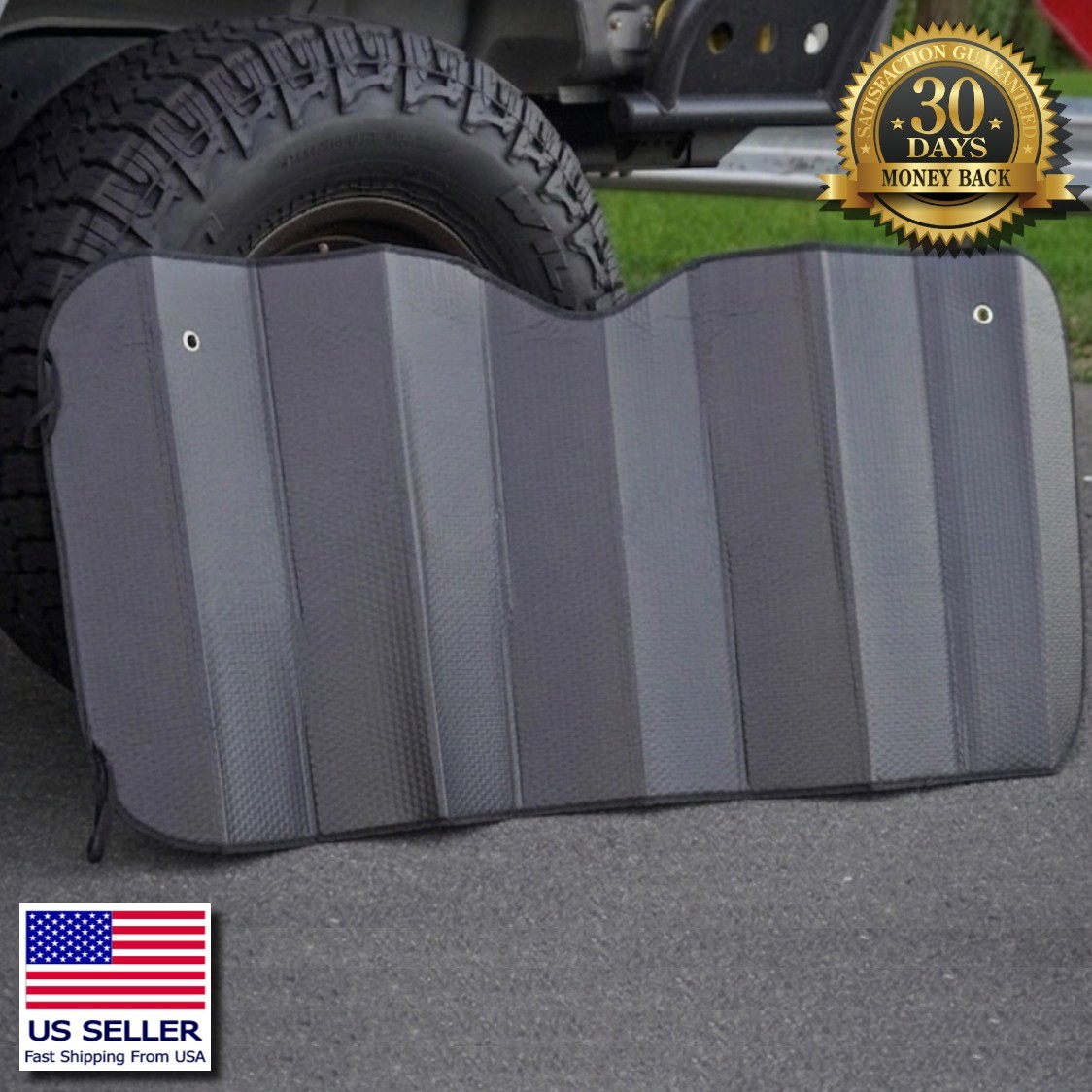 Black Windshield Sunshade Accordion Folding UV Block Universal Fitment