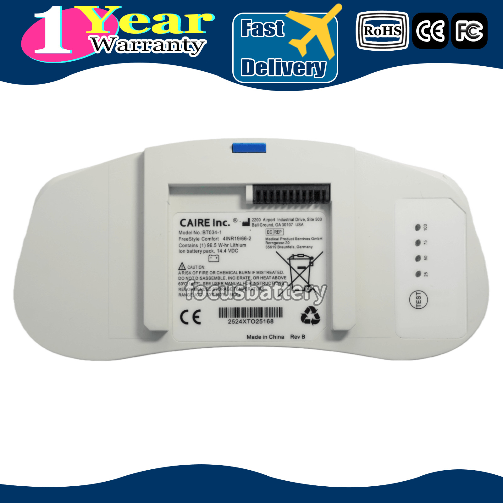BT034-1 Genuine Battery for Caire FreeStyle Trade Comfort Portable Concentrator