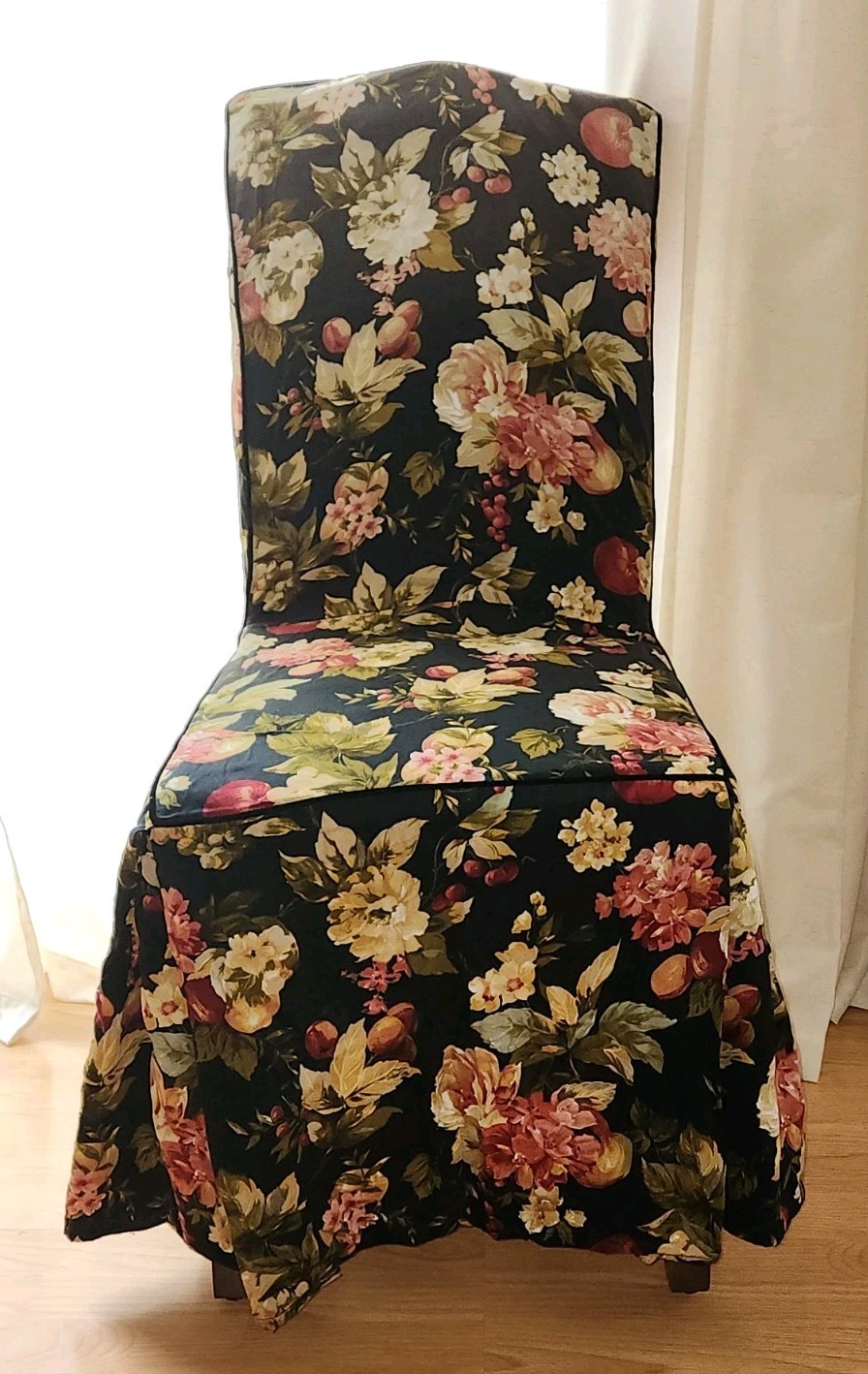 4 Waverly Garden Room Black Floral Dining Room Chair Cover Slipcover Velvet Trim 4 Waverly Garden Room Black Floral Dining Room Chair Cover Slipcover Velvet Trim