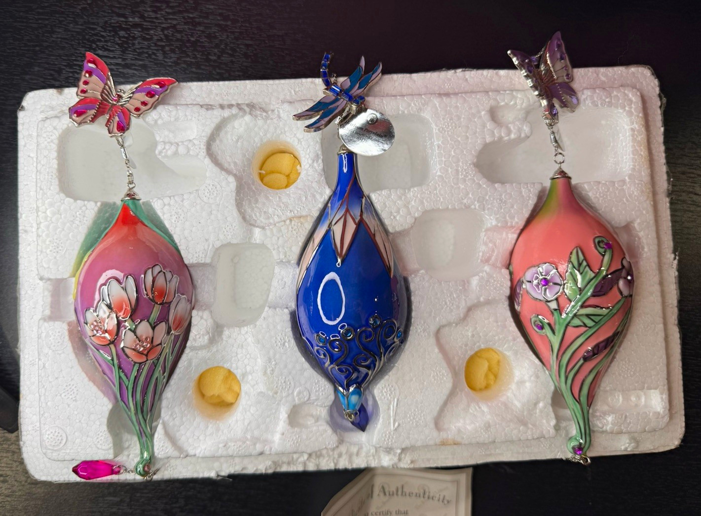 Bradford Editions Treasured Wings Porcelain 3pc Hanging Ornaments w/COA